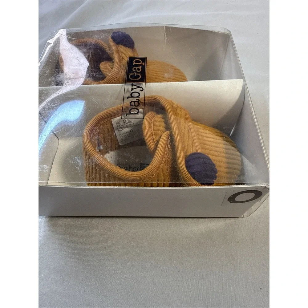 Vintage Baby Gap Mustard Yellow Corduroy Booties Crib Shoes Soft Sole Size 0 NIB